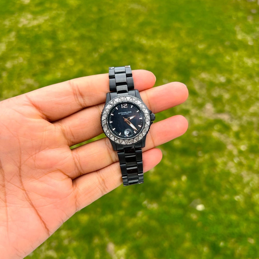Stuhrling original ceramic diamond black watch for women’s
